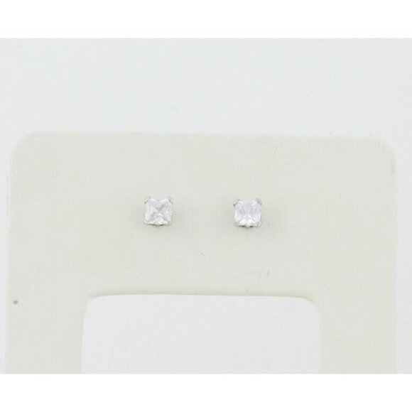 14k White Gold Cubic Zirconia Stud Earrings Princess Cut - Picture 6 of 8